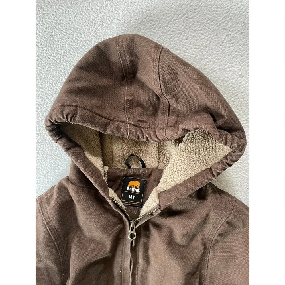 Berne Toddler 4T Workwear Jacket Brown Sherpa Lined Hooded Canvas BHJ42TBB